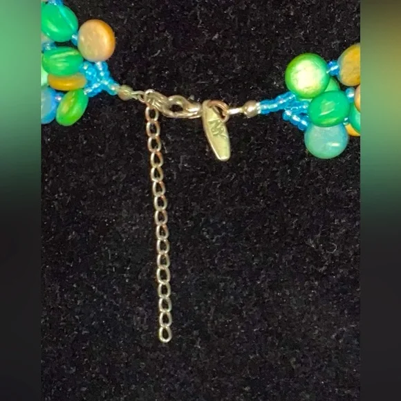 Vintage NY & Co Turquoise Abalone Shell Multi Stranded Necklace w/Clear Quartz - Picture 2 of 5